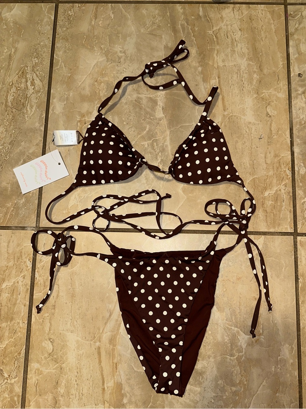 NWT Brown Polka Dot Dippin Daisy Bikini Set Size S